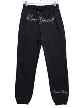 NWT Yours Truly Love Yourself Joggers Black Script Mens Small